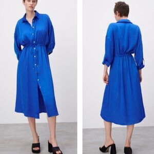 Zara blue satin effect Shirtdress size small